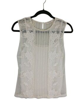 Naf Naf Paris Lace Top Floral Embroidery Sheer Design For Women Size S Off-White